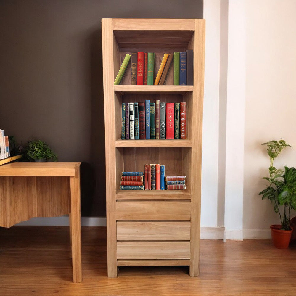 BOOKCASE WITH 3 DRAWERS | NATURAL TEAK