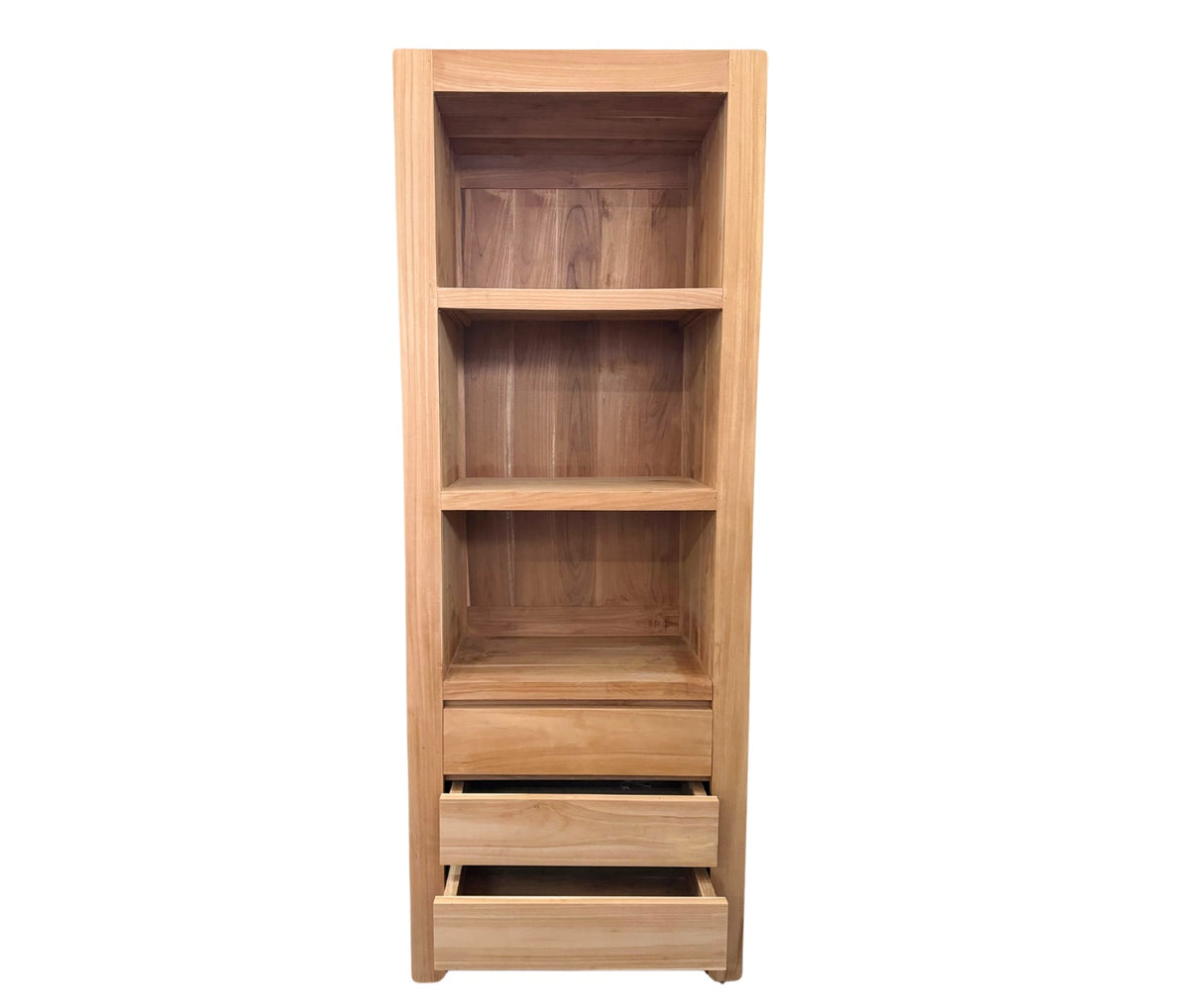 BOOKCASE WITH 3 DRAWERS | NATURAL TEAK | LARGE