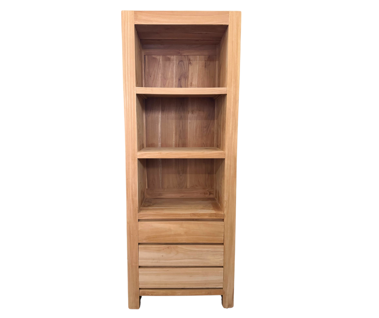 BOOKCASE WITH 3 DRAWERS | NATURAL TEAK | LARGE
