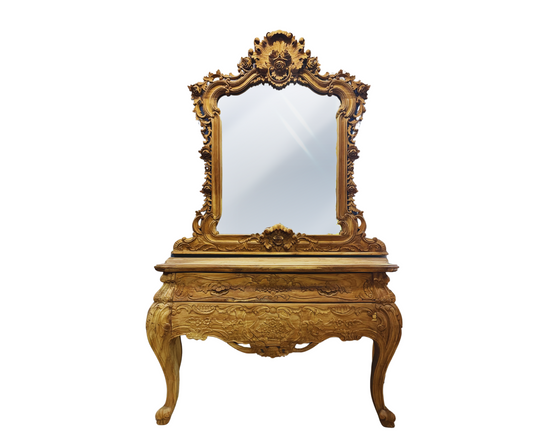 Rose Console with Framed Mirror | Natural Set of 2