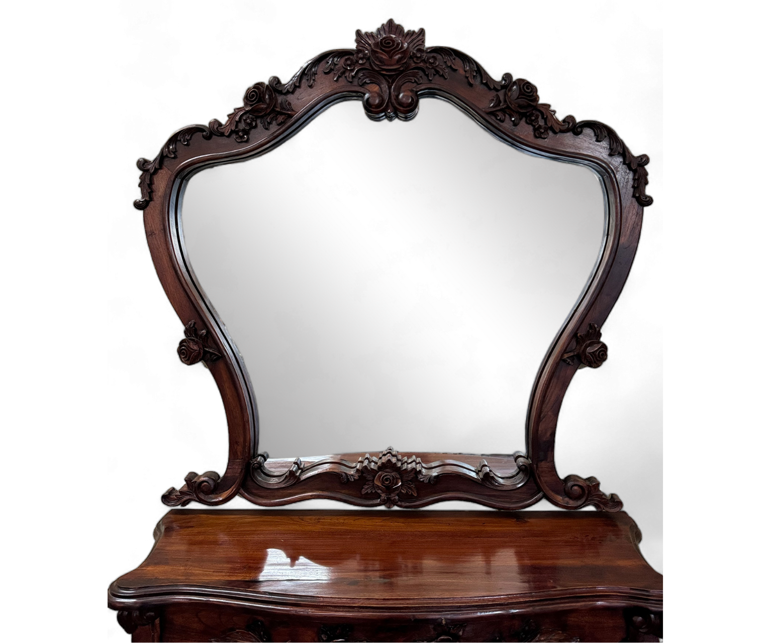 Console Dresser with Roses Framed Mirror | Natural Set of 2