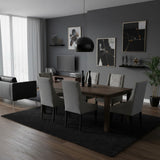 Contemporary 6-seater dining table set featuring a solid walnut-finish rectangular table paired with upholstered grey dining chairs. Designed with clean lines and timeless elegance, this modern dining set is ideal for dining rooms, open-plan living spaces, apartments, or contemporary homes.