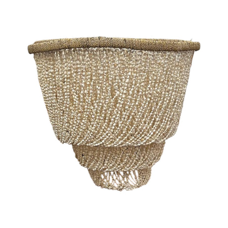 Handcrafted natural beaded wall planter featuring intricate ivory and beige beadwork with a sculptural hanging design. A beautiful African-inspired decorative wall accent that adds texture and warmth to boho, coastal, contemporary, and modern interiors.