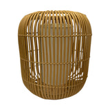 Handwoven natural rattan pendant light shade featuring a contemporary cylindrical silhouette with an open-weave design. Perfect for creating warm ambient lighting in kitchens, dining rooms, bedrooms, boutique hotels, cafés, and modern interiors.