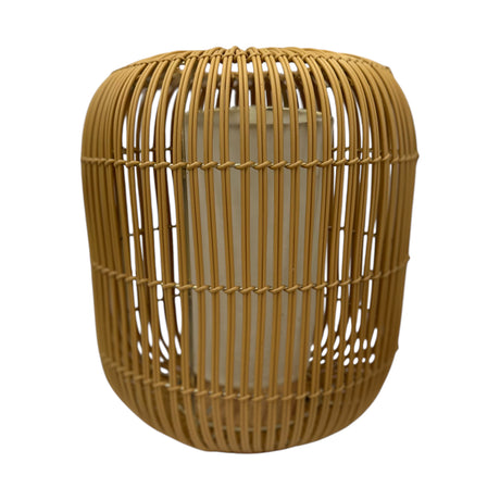 Handwoven natural rattan pendant light shade featuring a contemporary cylindrical silhouette with an open-weave design. Perfect for creating warm ambient lighting in kitchens, dining rooms, bedrooms, boutique hotels, cafés, and modern interiors.