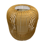 Handwoven natural rattan pendant light shade featuring a contemporary cylindrical silhouette with an open-weave design. Perfect for creating warm ambient lighting in kitchens, dining rooms, bedrooms, boutique hotels, cafés, and modern interiors.