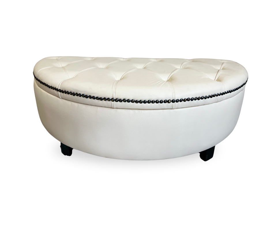 Leather Half Round Ottoman | White – Yellow Lemon Tree