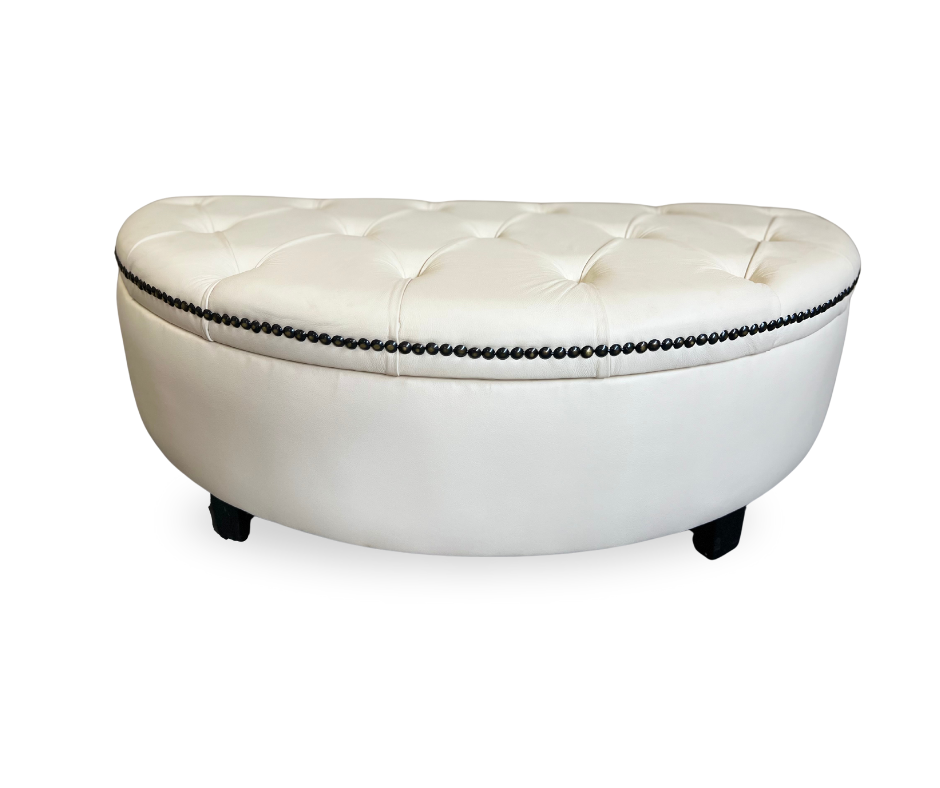 Leather Half Round Ottoman | White