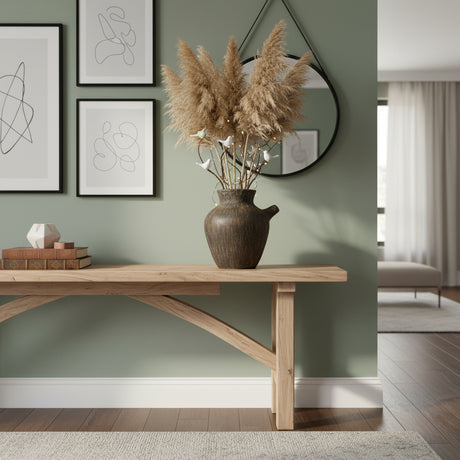Rustic brown ceramic decorative vase with a textured handcrafted finish and sculptural side spout, styled with pampas grass and natural botanicals on a wooden console table, adding warm organic character and timeless elegance to contemporary interiors.