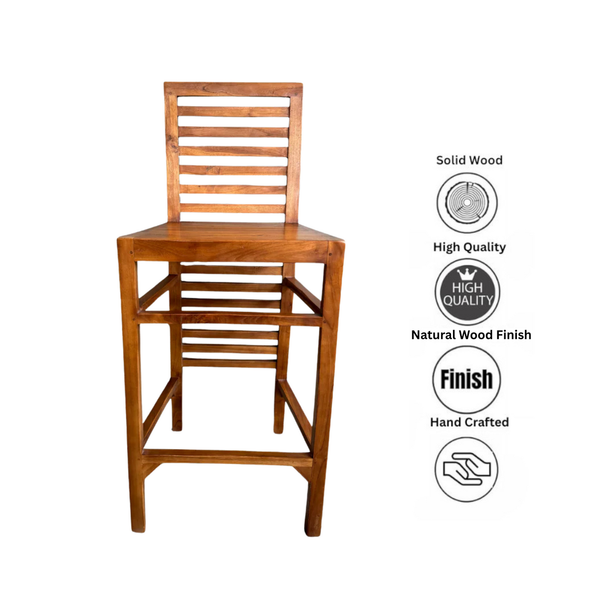 WOODEN TEAK ITALY BAR STOOL WITH SLANTED ARMRESTS