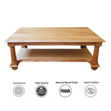 Post Coffee Table | Natural Finish, made from stained teak wood with bottom storage