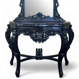 Console with Roses Framed Mirror | Natural Set of 2