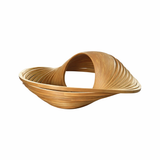 Sculptural wooden decorative bowl featuring a flowing open-weave spiral design with a smooth natural finish. This contemporary statement centerpiece adds organic elegance to coffee tables, dining tables, consoles, and shelves in modern, Scandinavian, Japandi, and luxury interiors.