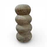 Stacked sculptural decorative vase with a rounded segmented silhouette in a natural stone finish. Featuring an organic textured surface and contemporary design, this statement décor piece adds warmth and modern elegance to shelves, console tables, or coffee table displays.