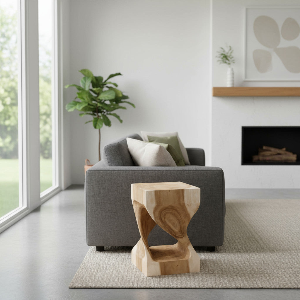 Square Twisted Shaped Stool | Natural, Teak