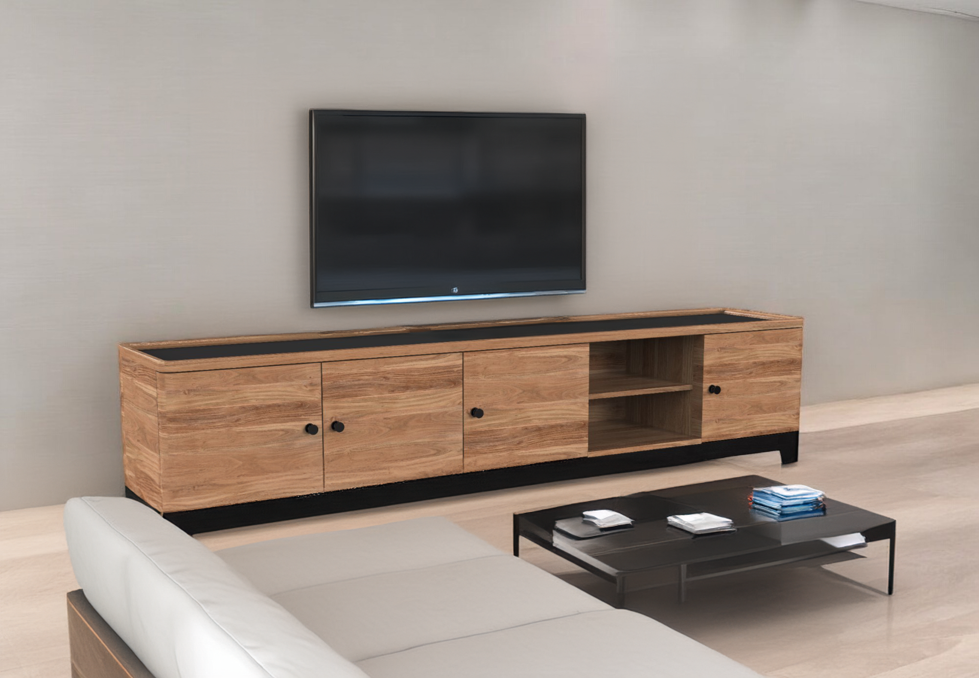 W/N & I/N 4 DOOR, 2 SHELF TV CABINET | ACACIA