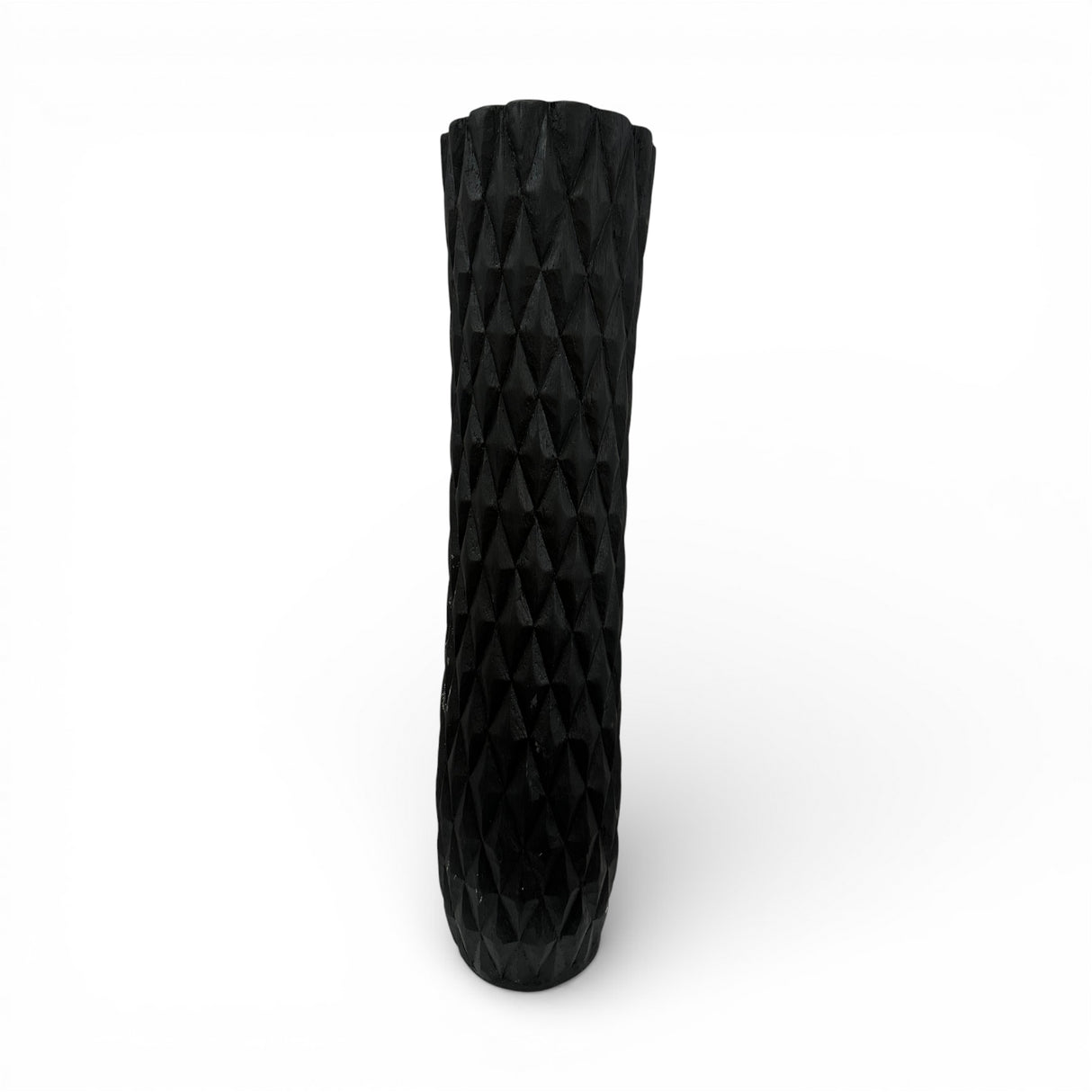 Tall decorative floor vase featuring a matte black finish with an embossed geometric diamond pattern. Its contemporary design makes it ideal for displaying dried botanicals, pampas grass, or decorative branches in living rooms, entryways, boutique hotels, offices, or modern interiors.