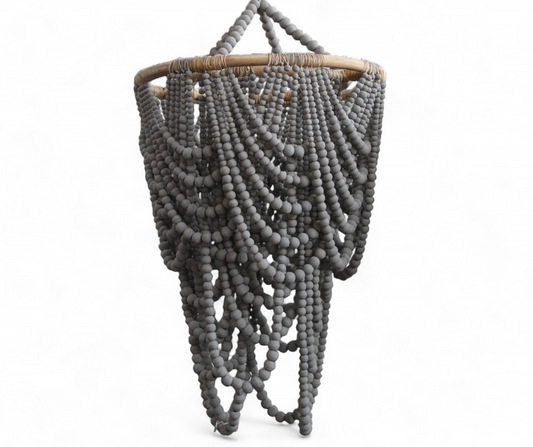 Bali Wooden Beaded Light | Tiered Two Ring, Grey