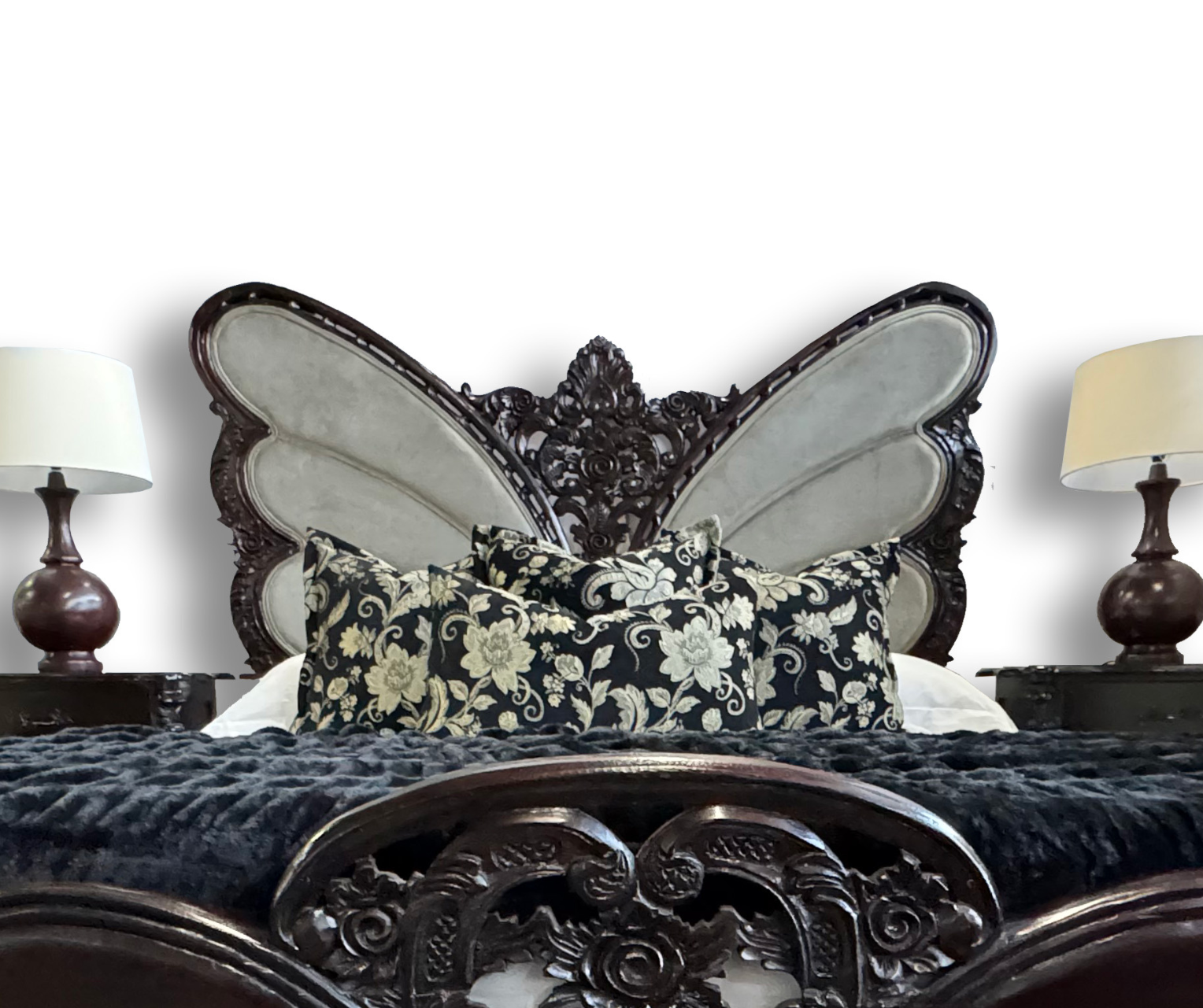 Butterfly Wooden Full Bed | Chinchilla Ebony