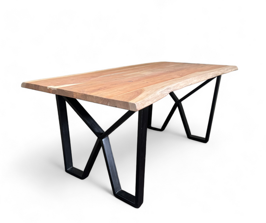 Acacia Wood Dining Table Square Leg | 6 Seater, Live Edge