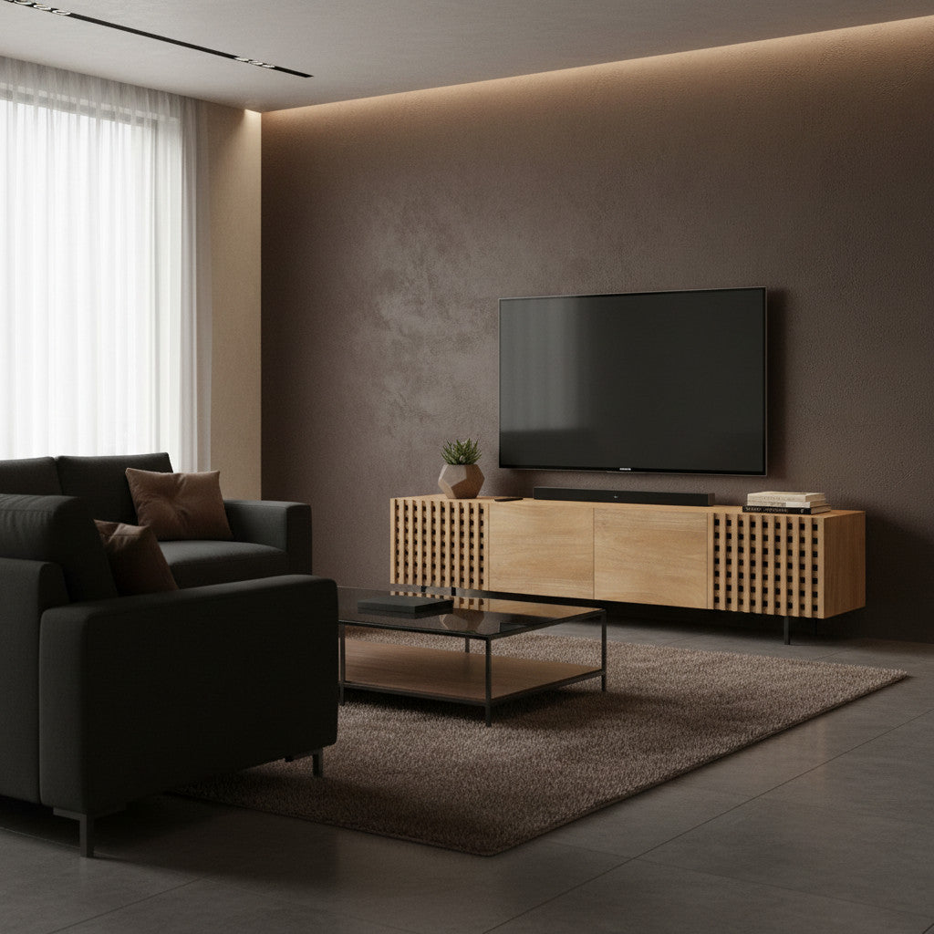 4 Door TV/ Plasma Stand | Natural 244x48x61cm