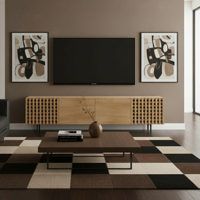 4 Door TV/ Plasma Stand | Natural 244x48x61cm