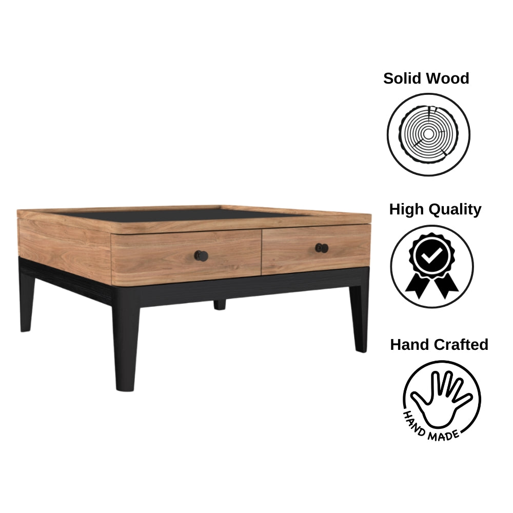 2 Drawer Coffee Table | Acacia Wood 80x80x40cm