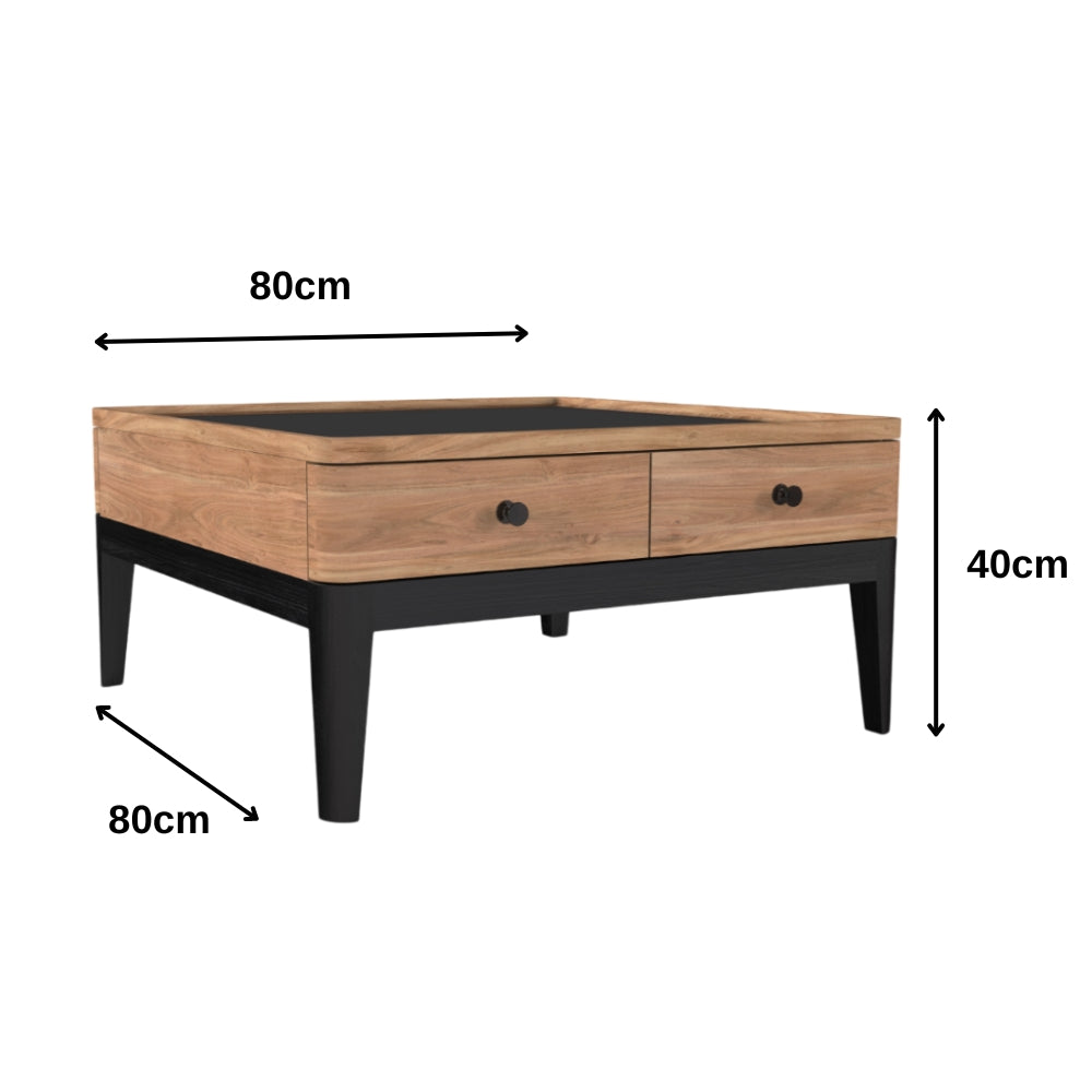 2 Drawer Coffee Table | Acacia Wood 80x80x40cm