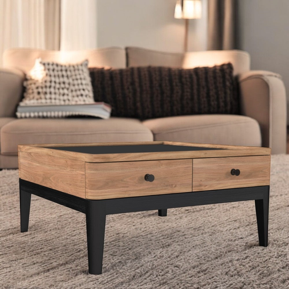 2 Drawer Coffee Table | Acacia Wood 80x80x40cm