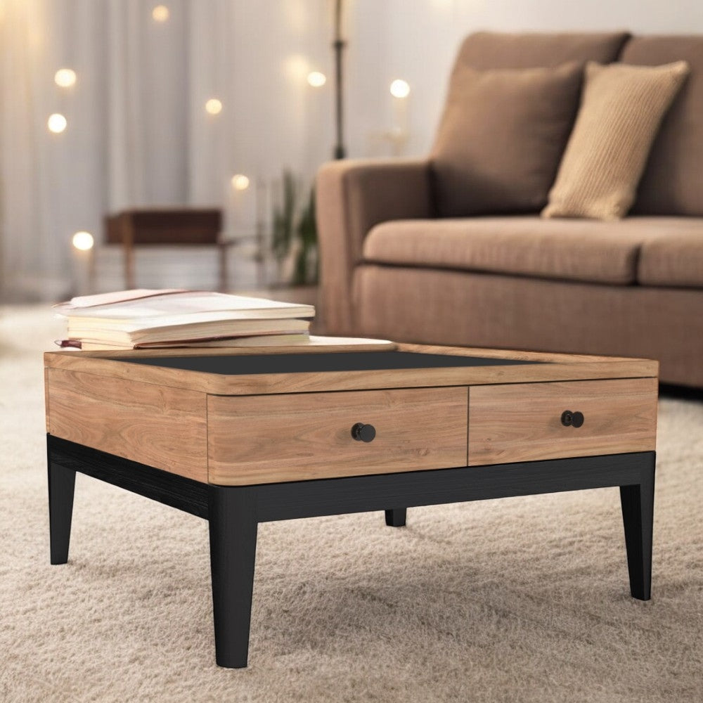 2 Drawer Coffee Table | Acacia Wood 80x80x40cm