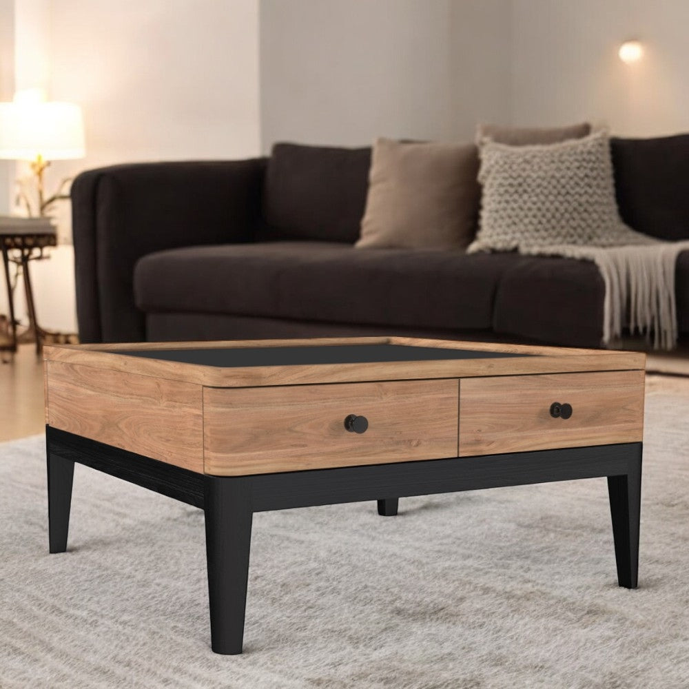 2 Drawer Coffee Table | Acacia Wood 80x80x40cm