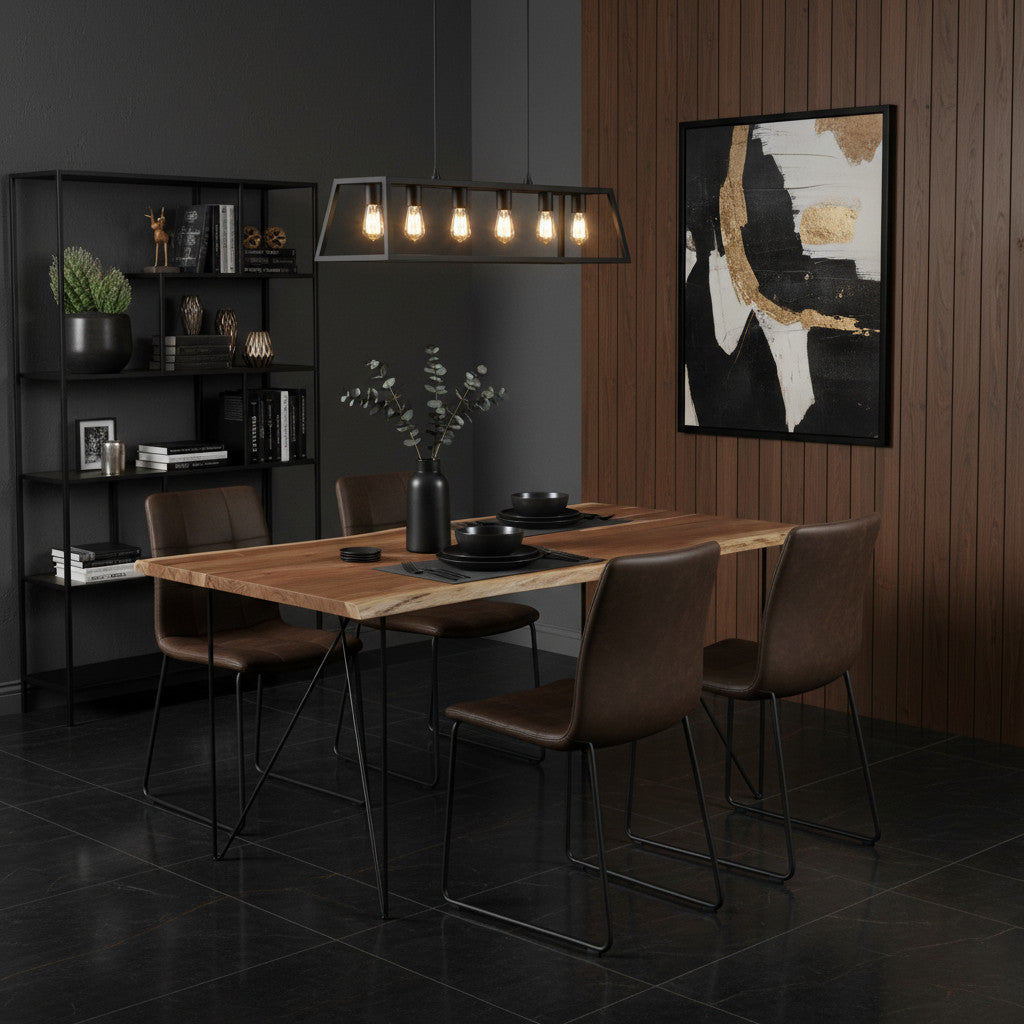 Acacia Wood Dining Table Spike Leg | 6 Seater, Live Edge