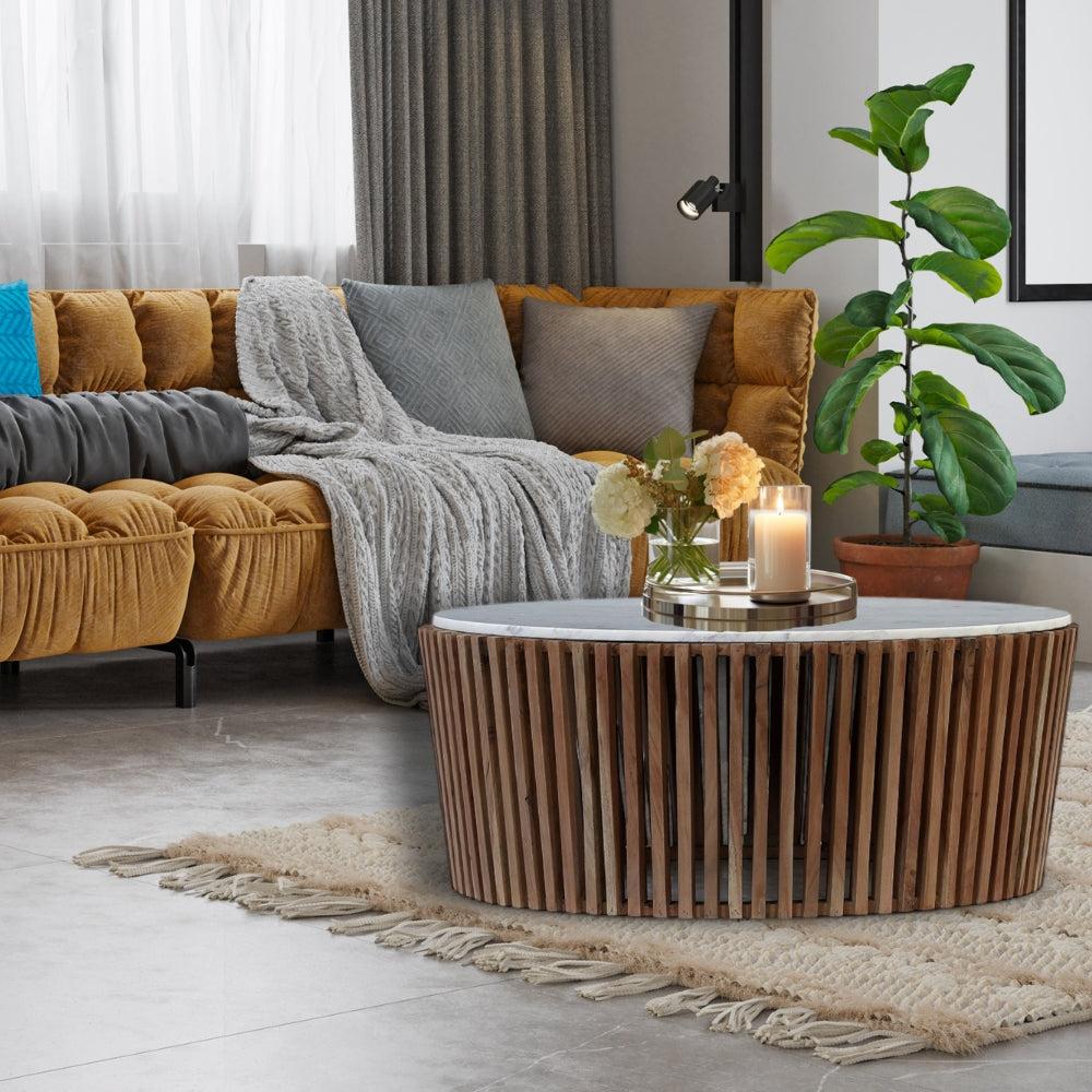 Marble Round Coffee Table 100cm | Acacia