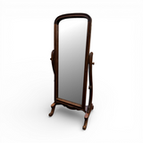 Walnut freestanding cheval floor mirror featuring a gracefully arched solid wood frame, adjustable tilt mechanism, and full-length mirror. This elegant dressing mirror is ideal for bedrooms, walk-in wardrobes, dressing rooms, and living spaces, complementing modern, Scandinavian, traditional, and contemporary interiors.