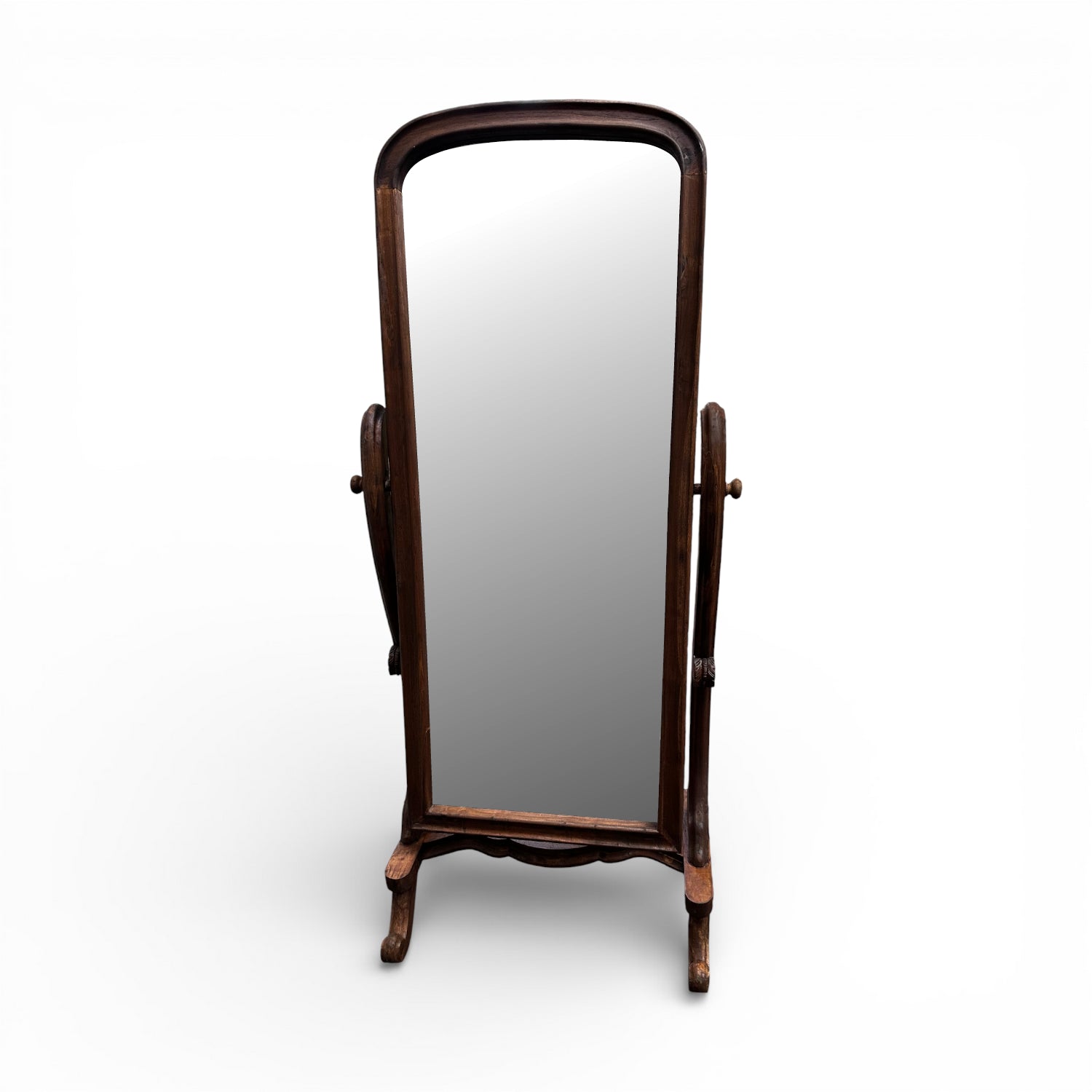 Walnut freestanding cheval floor mirror featuring a gracefully arched solid wood frame, adjustable tilt mechanism, and full-length mirror. A timeless statement piece for bedrooms, dressing rooms, walk-in wardrobes, and living spaces, complementing modern, Scandinavian, traditional, and contemporary interiors.