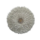 Fluffy white decorative pillow on a white background