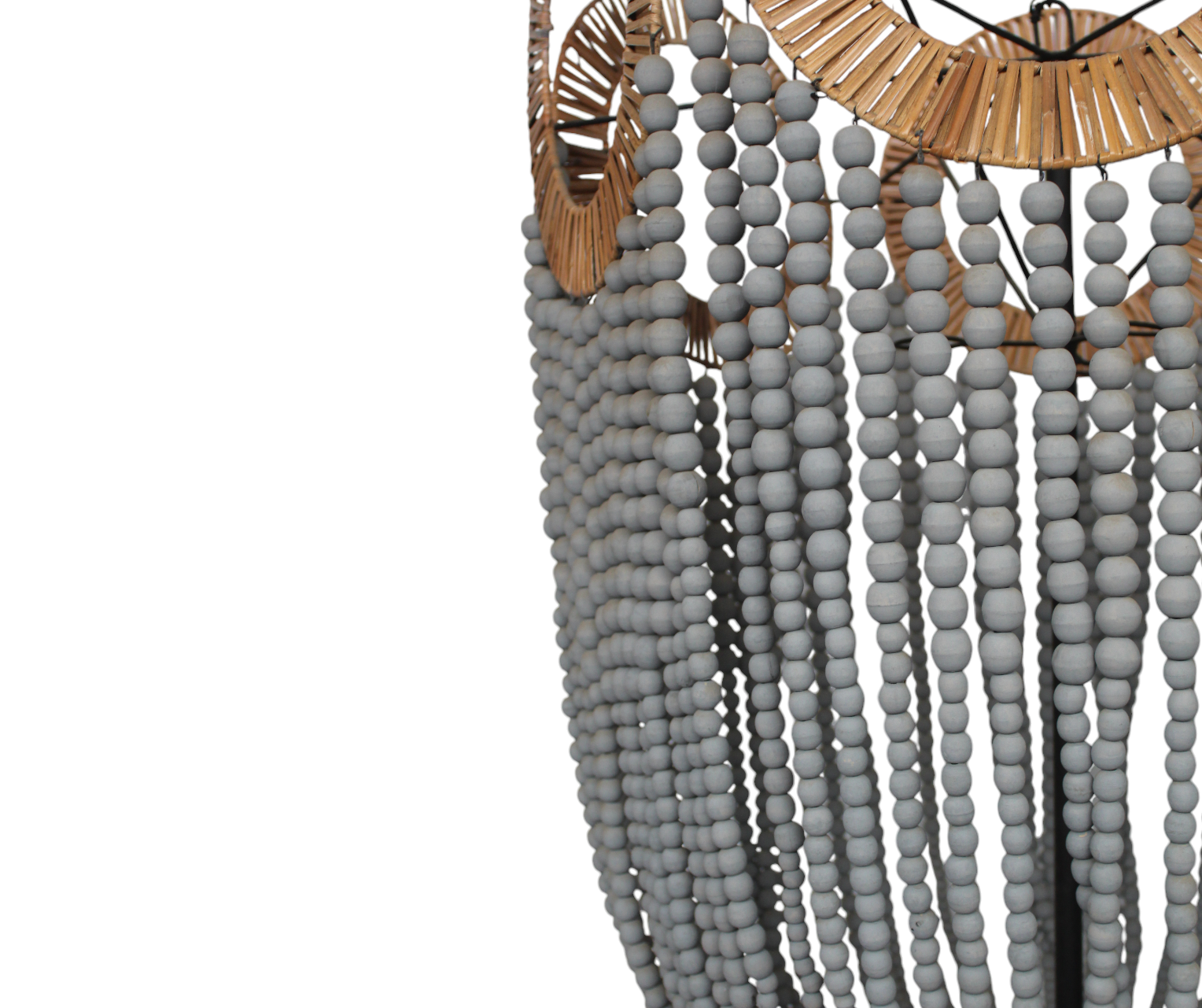 Bali Wooden Beaded Light | Large, Grey Ball Rattan