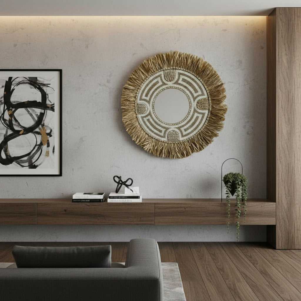 Natural Frame Mirror | Beaded, Woven 70cm