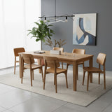 Kursi Robot Natural Wooden Dining Chair | Genuine Leather, Cognac