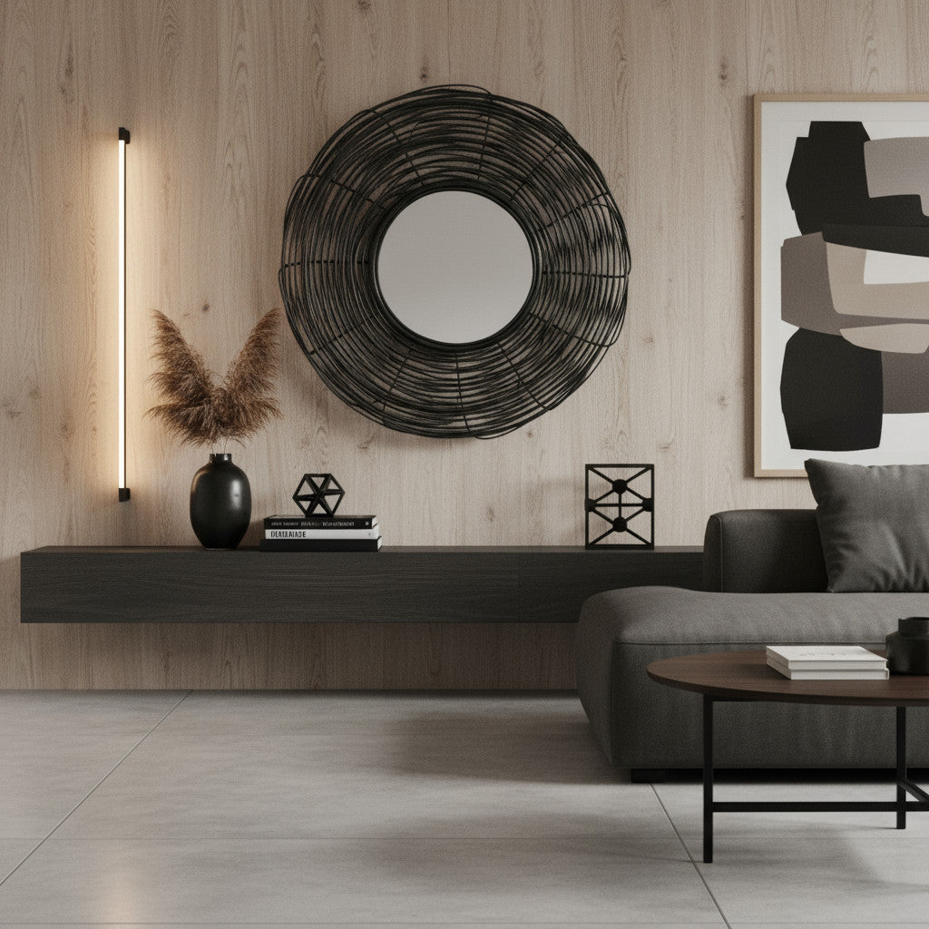 Circular Weave Mirror | Black, 100cm