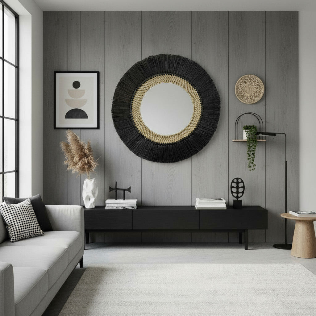 Natural Frame Mirror | Black Trim, 100cm