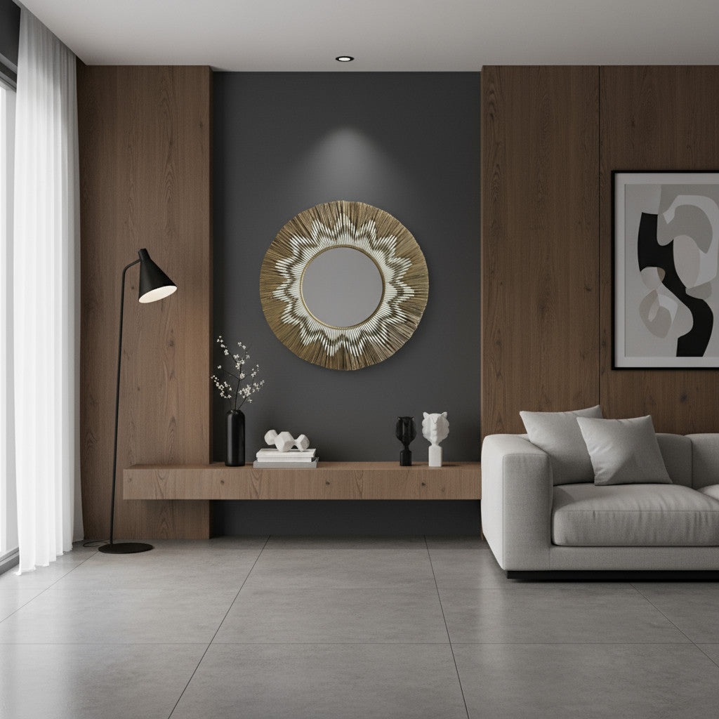 Natural Frame Mirror | White Pattern, Woven 100cm