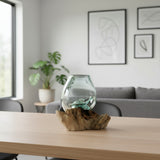 Hand-Blown Glass Bowl on Driftwood Base