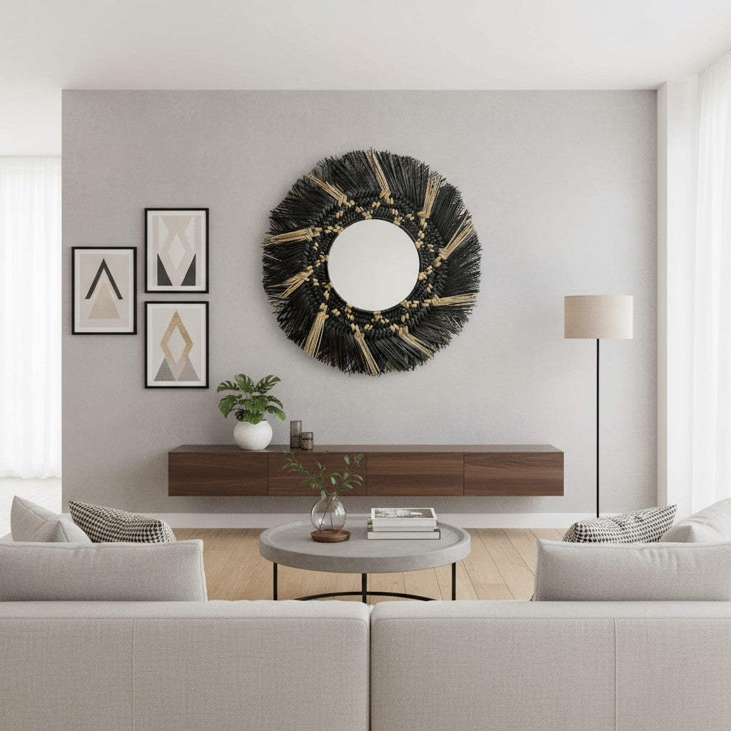 Natural Frame Mirror | Black, Woven 70cm