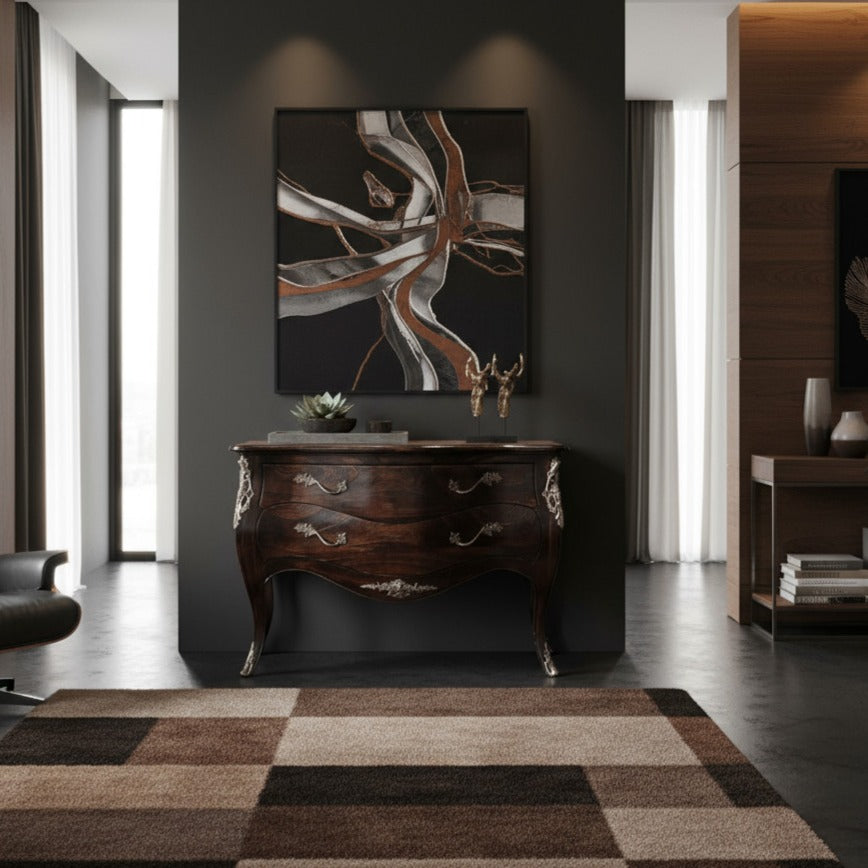 Ornately Decorated Chest of Drawers | Dark Brown 80x120x55cm