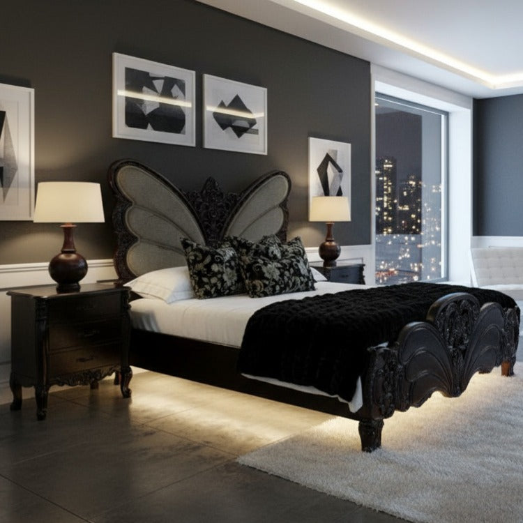 Butterfly Wooden Full Bed | Chinchilla Ebony