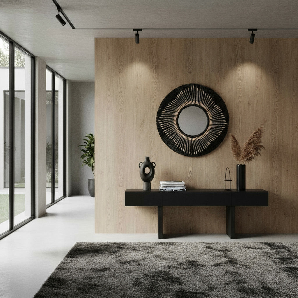 Natural Frame Mirror | Black, Patterned 70cm