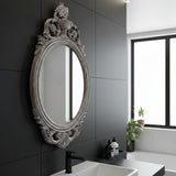 Oval Wooden Frame Mirror | Silver Wash