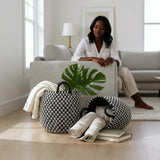 Woven Basket with Interlocking Net Pattern | Black, White 43cm