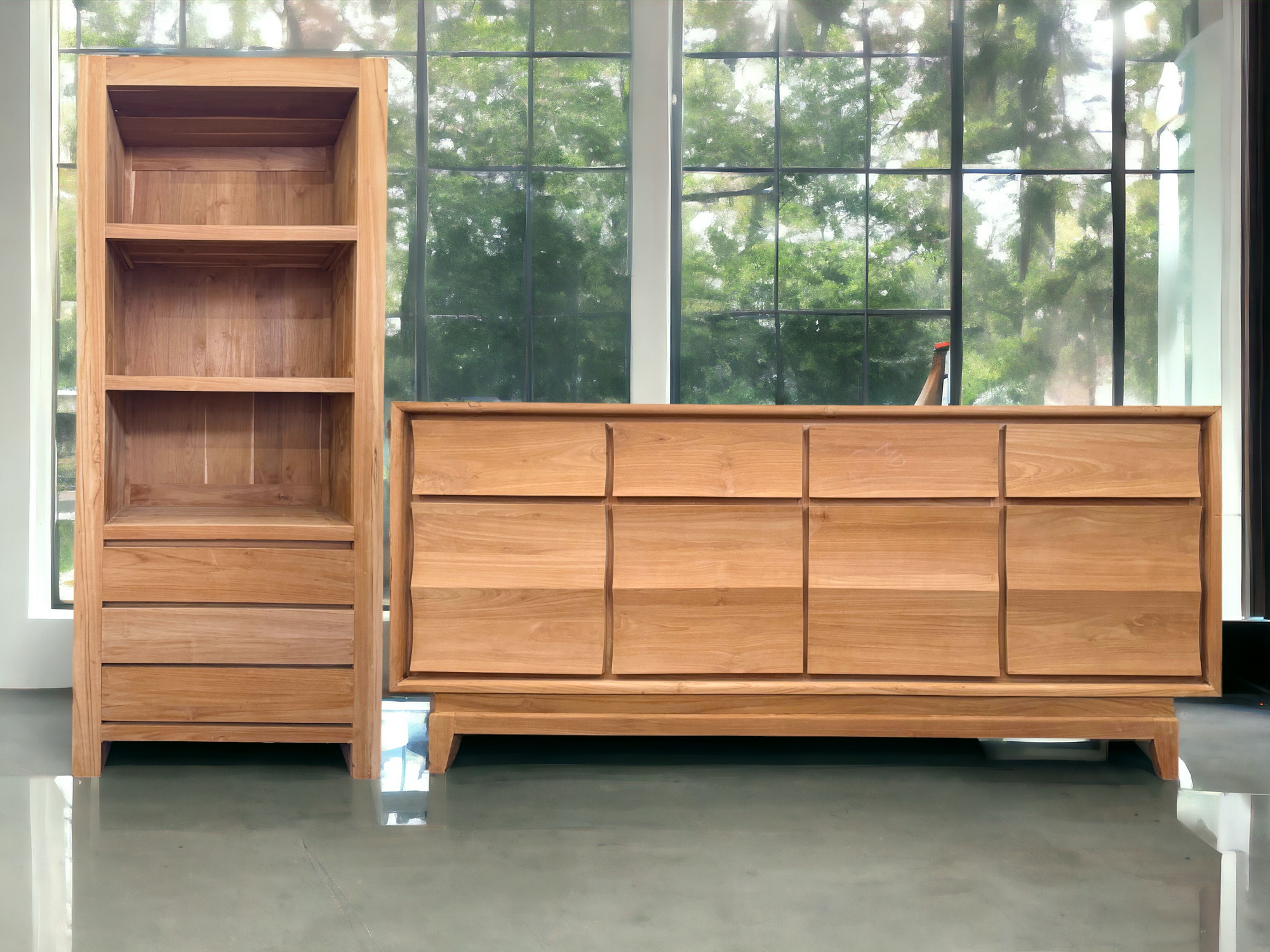 BOOKCASE WITH 3 DRAWERS | NATURAL TEAK